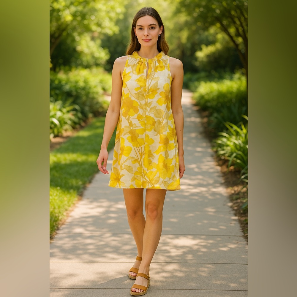 In February Yellow Floral Sleeveless Lined Dress Women’s